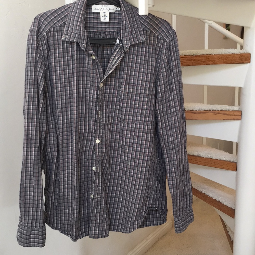 Grey checkered button down shirt